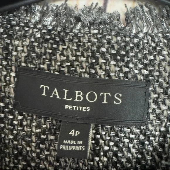 Talbots Womens Tweed Ruffle Trim Wool Blend Blazer Jacket size 4P - Picture 9 of 13